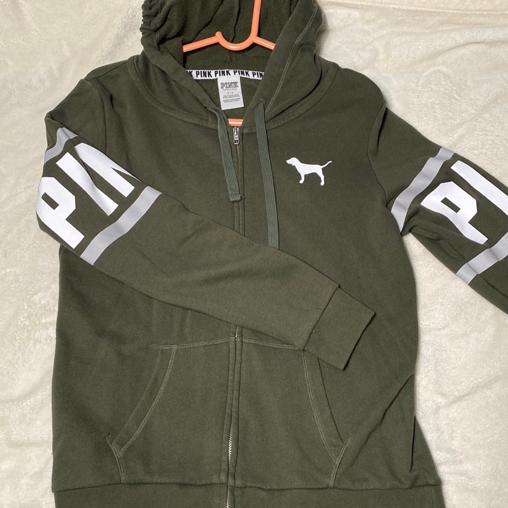 Pink zip up sweatshirt olive green size small